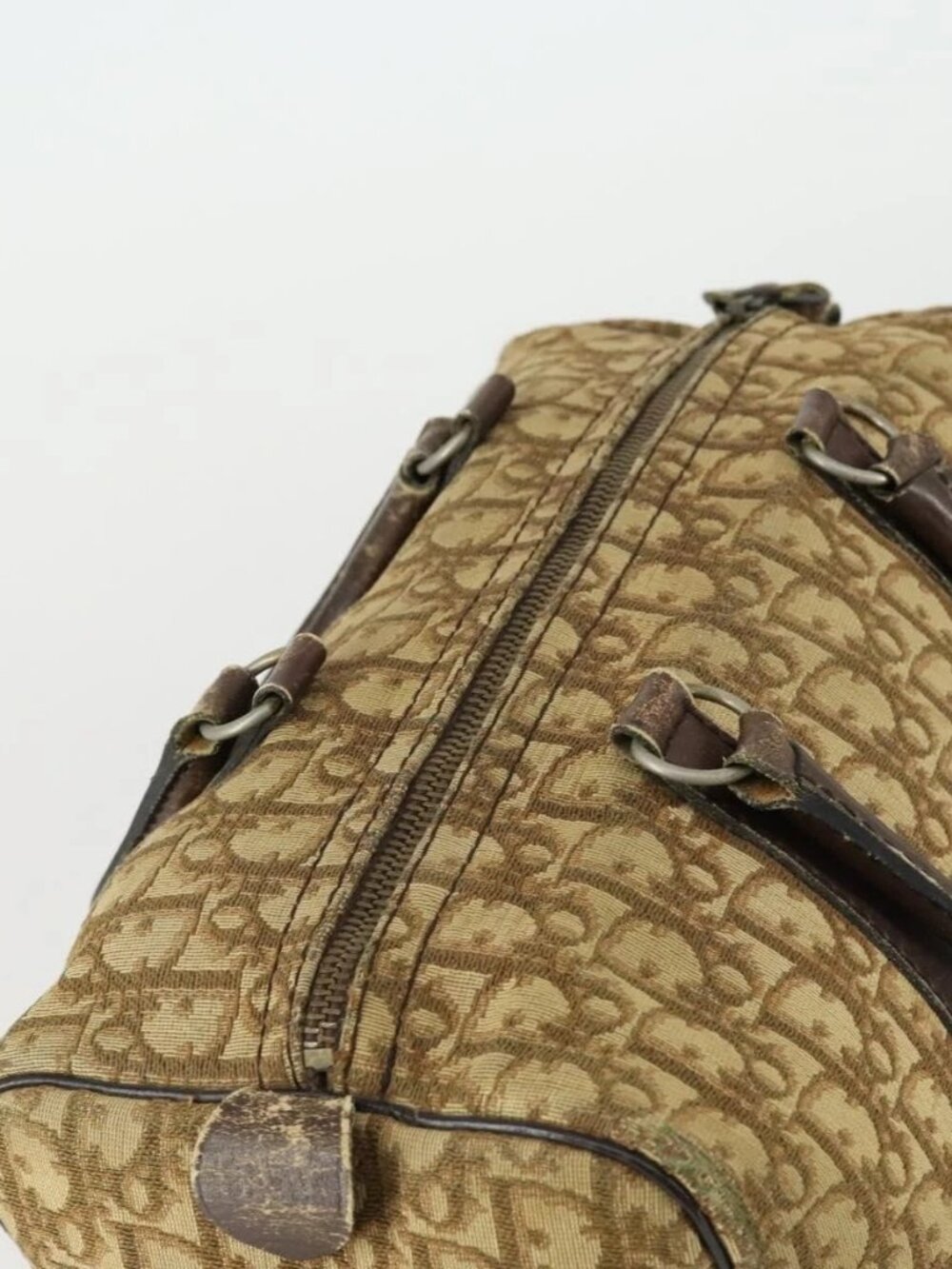 Christian Dior Trotter Canvas Boston Bag Beige Gold Auth 154736 - Picture 7 of 16